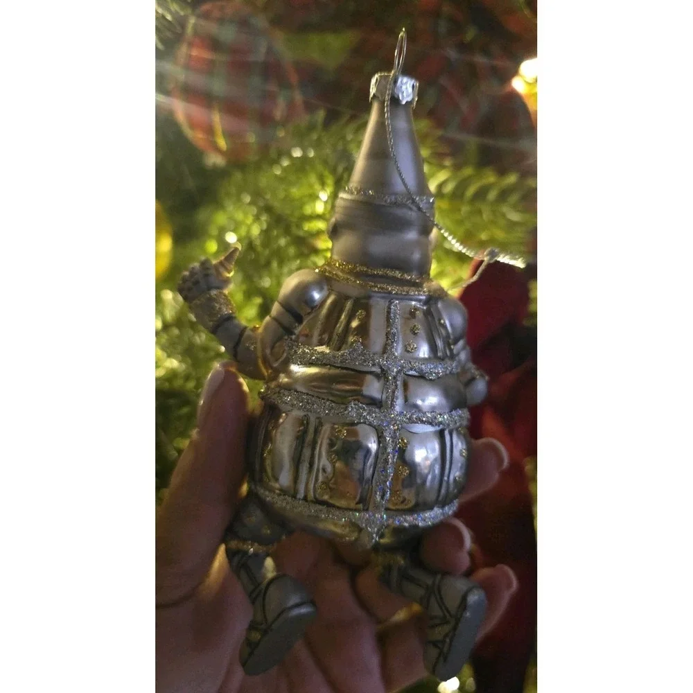 1990's Wizard of Oz Tin Man Style Silver Glass Christmas Ornament